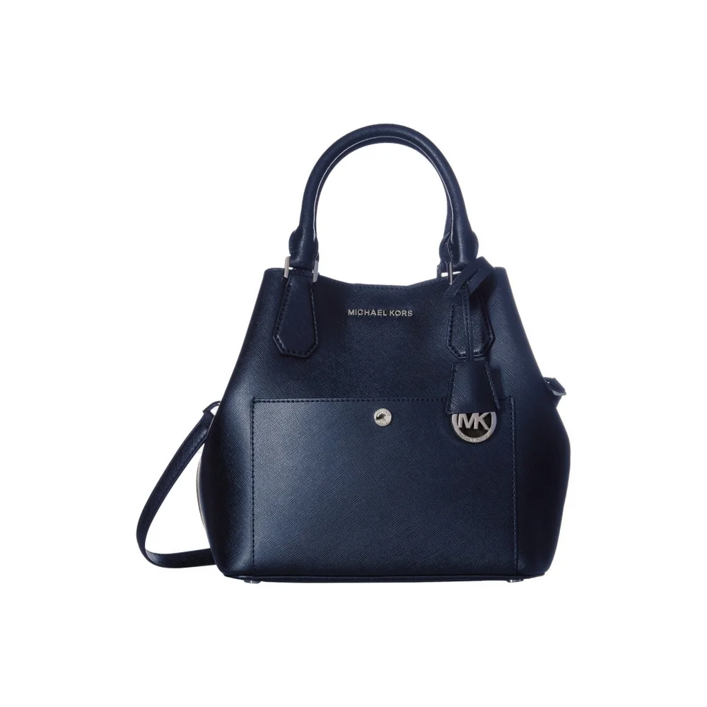 New! MICHAEL KORS Leather Greenwich Large Grab Bag Handbag Crossbody Navy Blue